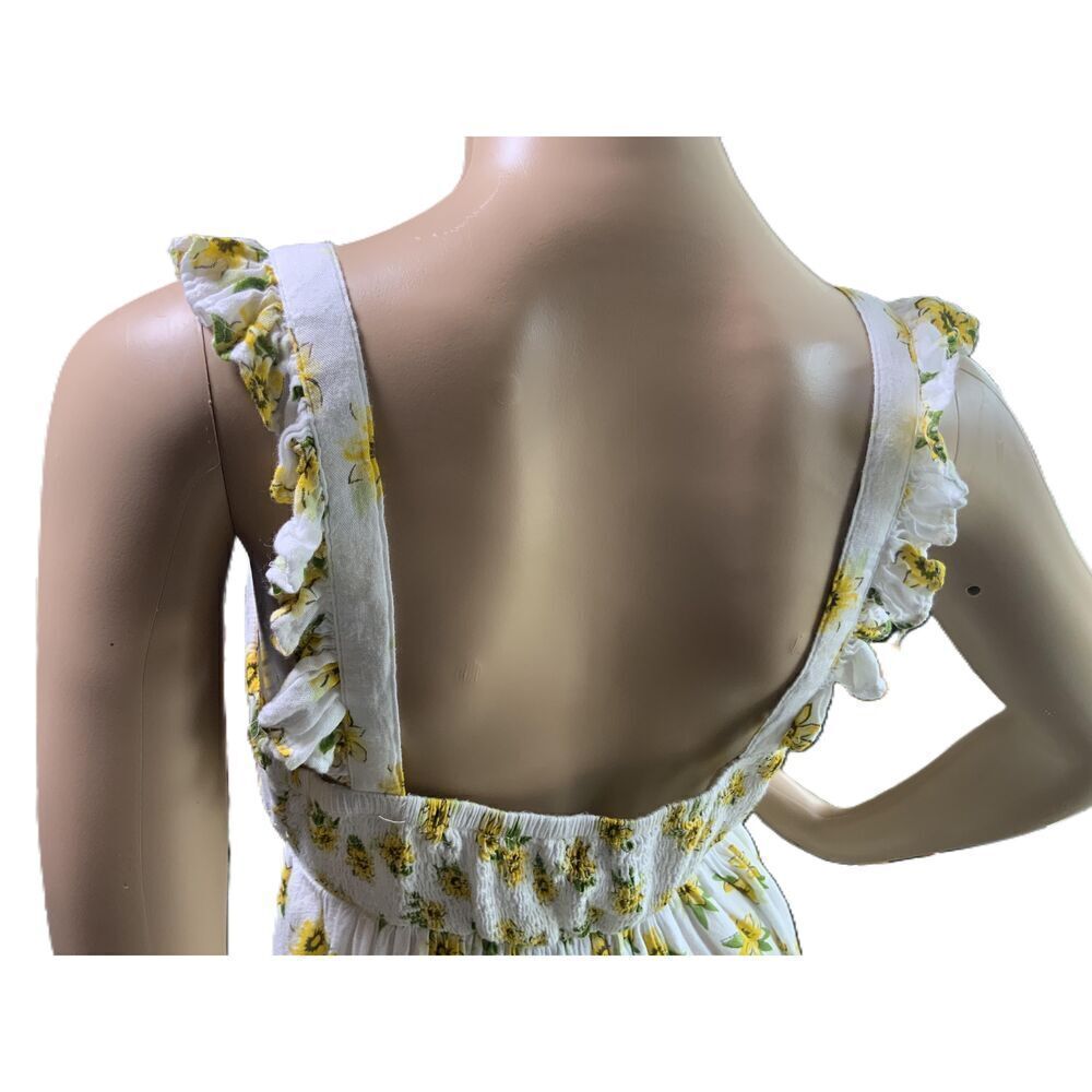 Audrey Lane Yellow Floral‎ Print Sleeveless Ruffled Straps Tank Top Size Large - Picture 8 of 16